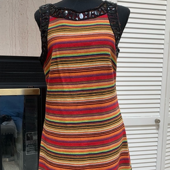 Free People New Romantics Tapestry Shift Dress Beaded Embellished Neck Sz 8 - Picture 5 of 8